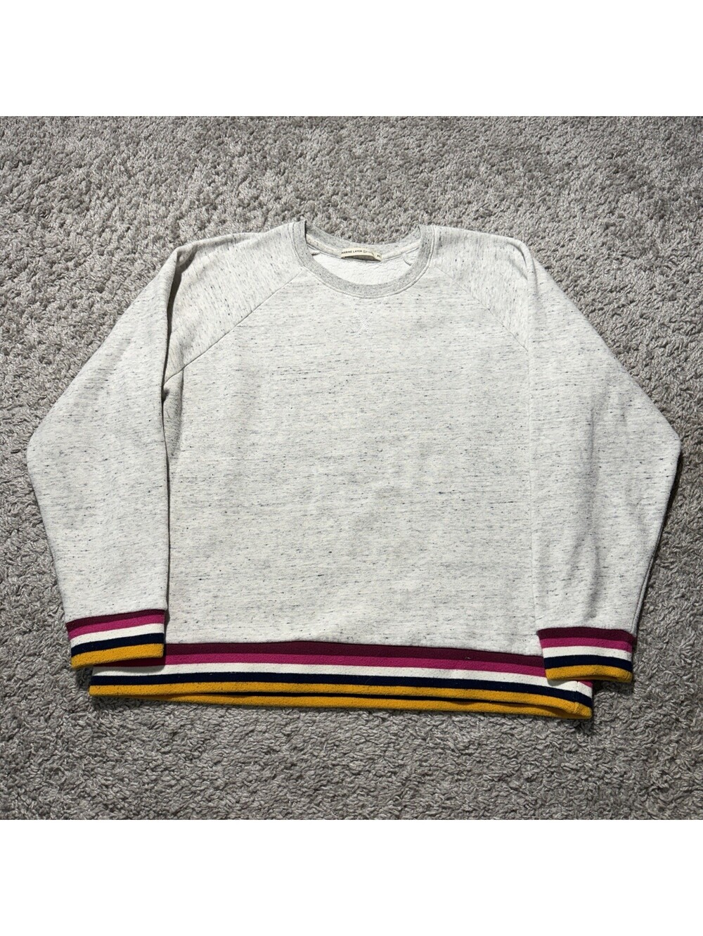 Marine Layer Womens Fleece Sweatshirt Gray Crewneck Retro Striped Cotton Size XL